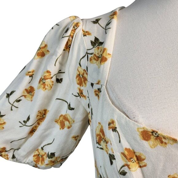 Reformation Size 10 Yellow Floral Short RTR Dress Sweetheart Neck Open Back - Picture 10 of 16